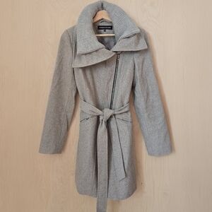 ASOS Warehouse Brand Womens Medium Gray Coat With Tie Belt - Classic, Cozy